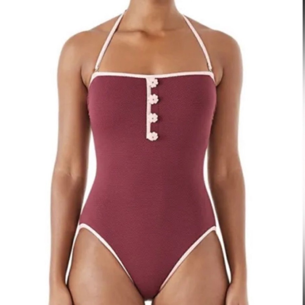 NWT KATE SPADE Burgundy deep plum One-Piece flower buttons size small